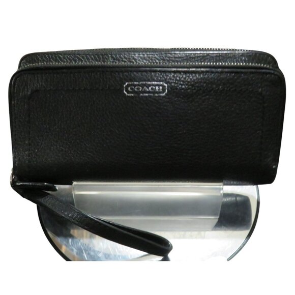 Coach Black Pebbled Leather Double Zip Around Accordion Continental Long Wallet - Picture 1 of 11